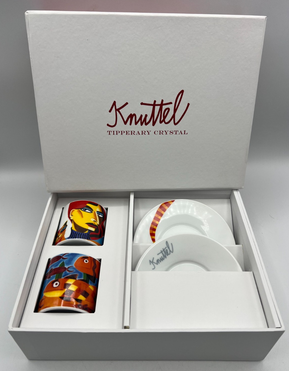 Knuttel Tipperary Crystal Cafe Collection Espresso Cups Saucers Set 2 NEW